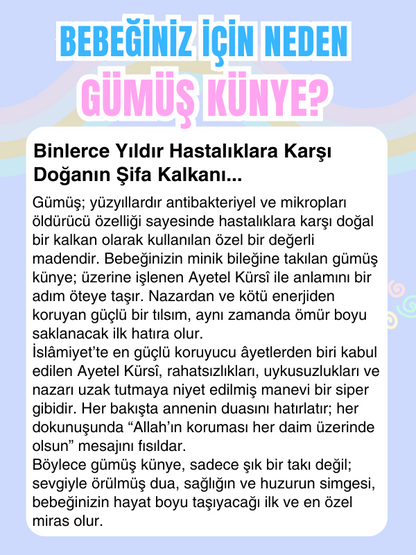 Ayetel Kürsi Dualı Harf Charmlı 925 Ayar Gümüş Kız Bebek Bileklik